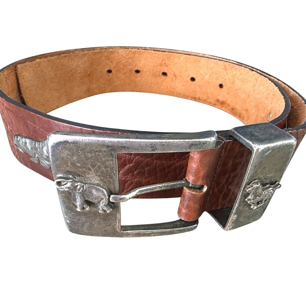 Jamie Leather Belt Pewter Safari Animals Conchos 32 Western Rodeo Southwestern